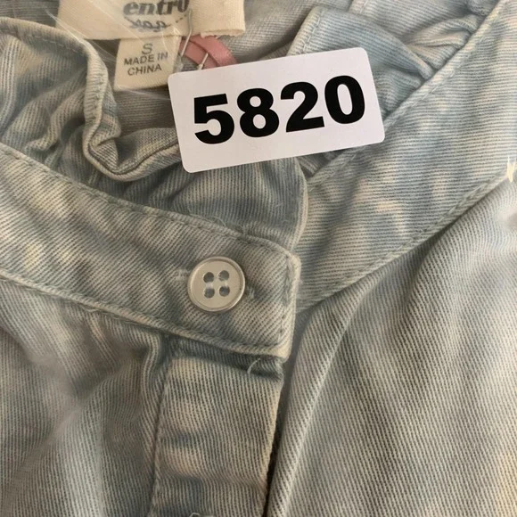 Entro Dress Womens Small Blue Denim Ruffle High Neck Button Up Shirt Dress NEW - Picture 12 of 12